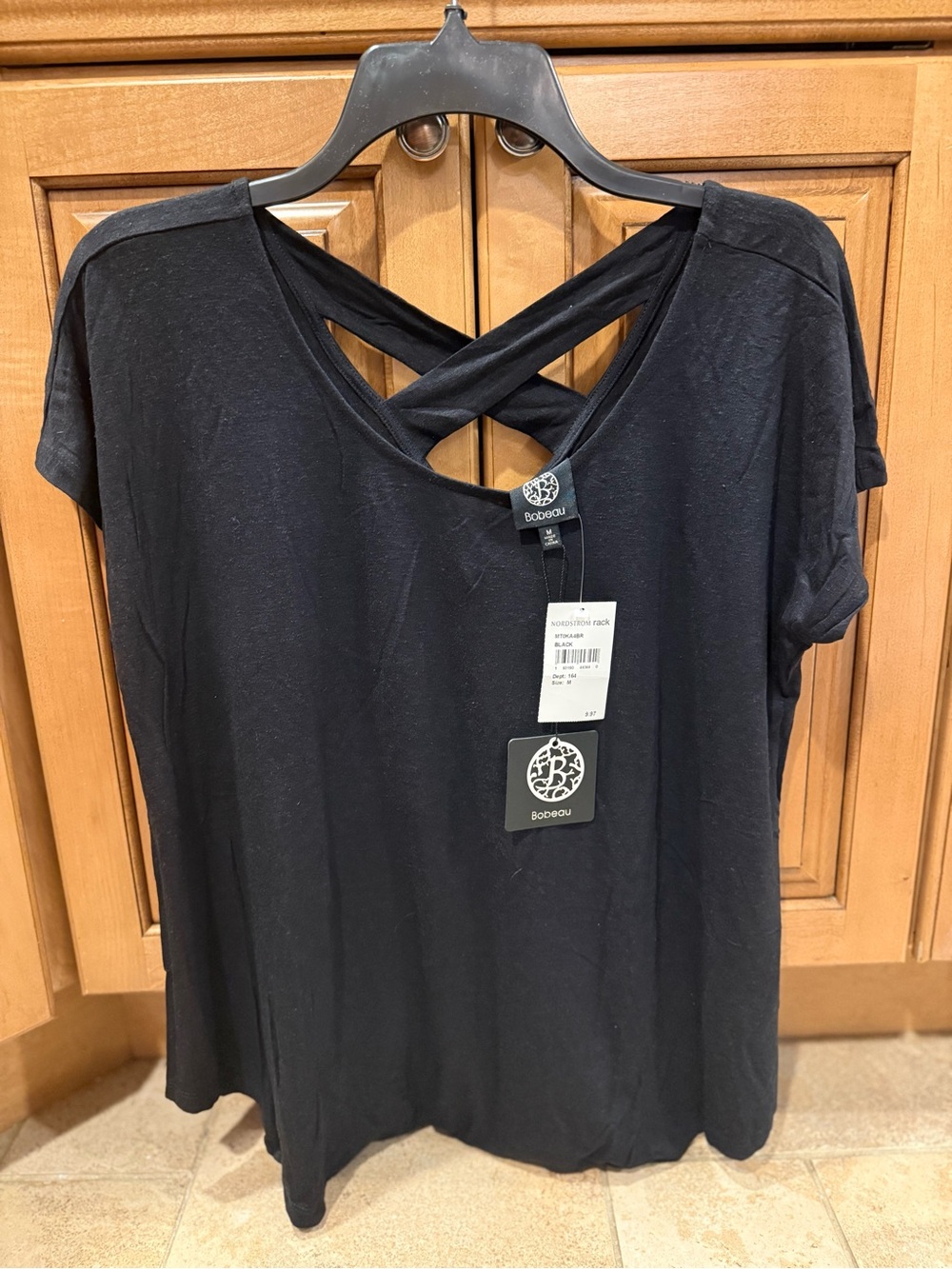 bobeau Black Short-Sleeve Top with Crisscross Back